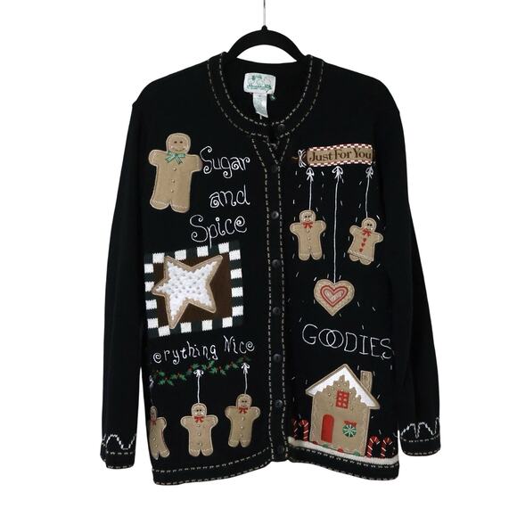 Vintage Quacker Factory Embroidered Gingerbread Sweater M Christmas Holiday - Picture 1 of 6